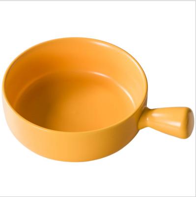 China Rice Bowl Ribbon Handle Nordic Handle Spaghetti Dish Household Tableware Soup Noodle Viable Simple Baked Salad Bowl for sale