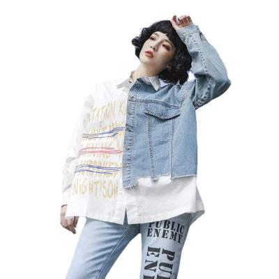 China Autumn New Street 2022 QUICK-DRY wear long-sleeved printed prickly blouse and section white female thin wild denim coat shirt tops for sale