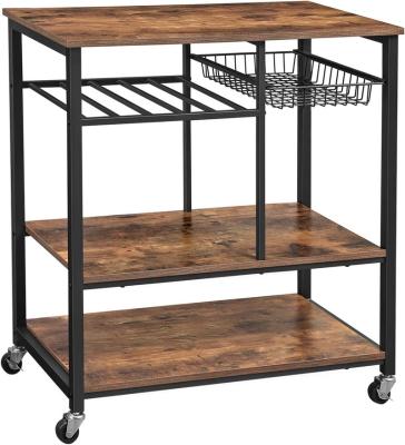 China Stocked Wholesale Industrial Kitchen Shelf Easy to Assemble 3 Tier Vintage Baker's Rack Kitchen Island with Large Worktop for sale