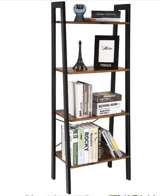 China Adjustable (other) Modern Style Bookcase Ladder Shelf Bookcase with Steel Frame Industrial Style Storage Rack for Living Room for sale