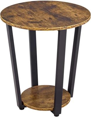 China Convertible Round End Table for Living Room, Industrial Round Side Table with Storage Shelf, 2 Tier Accent Table Metal Frame for sale