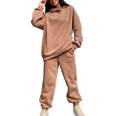 China Wholesale Custom Anti-pilling Sweat Suits Solid Color Women Sweat Suit Stringless Hoodie Waist Oversized Sweatsuit Pants At Top for sale