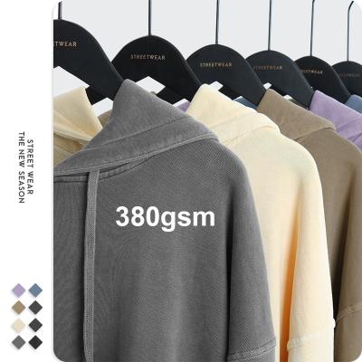 China Hot Sale Wholesale Anti-Wrinkle Heavy Hoodie Heavy Pullovers Drop Shoulder 380 Gsm Hoodie 100% Cotton Hoodies Water Wash Vintage for sale