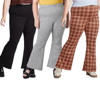 China Kintted Anti-Wrinkle Plus Size Bell Bottom High Quality Plaid Pants Plus Size Women's Pants And Trousers High Waist Rocket Pants Plus Size for sale