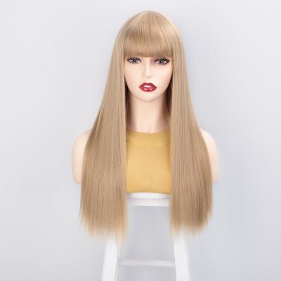 China Wholesale Machine Made Cheap Machine Made Silky Straight Hair Aisi Blonde Wave Wig With Bangs For Black Women Synthetic Hair Wigs for sale