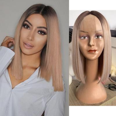 China Silky Straight Aisi Hair Wave Blonde Lace Front Synthetic Hair Bob Wigs Ombre Quality 14 Inches Highlight Synthetic Lace Front Wig For Black Women for sale