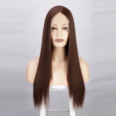 China Wholesale Price High Quality Futura Brown Heat Resistant Silky Straight Lace Front Full Wave Hair Aisi Hair Synthetic Wigs For Black Women for sale