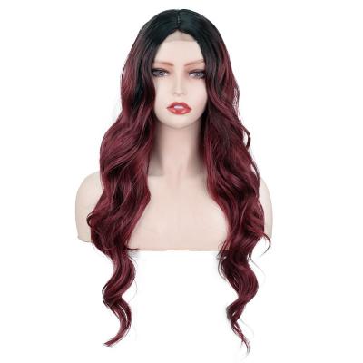 China Wholesale Products Aisi Hair Long Body Wave Natural Suit For Natural Red Hair Expression Front Small 26 Inch Lace Up Synthetic Wigs for sale