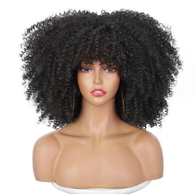 China Black Curly AISI Curly Afro Curly HAIR Wig For Women Color 14 Inch Curly Curly Hair Wig With Bangs Synthetic Glueless Afro Wigs For Daily for sale