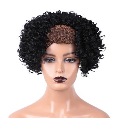 China Wholesale Cheap Short Black Kinky Curly Water Wave Kinky Curly Synthetic Headband Good Tied Wig Handle Color Women's Brazilian for sale