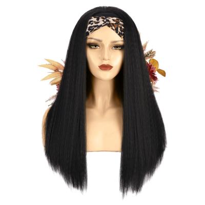 China Best Quality Wholesale Yaki Glueless Long Yaki 2021 Synthetic Wigs Grasp Adjustable Headband Tied For Brazillian Women None Lace for sale