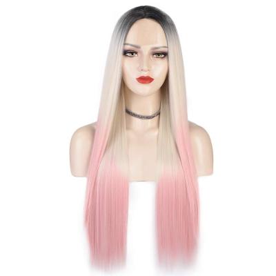 China New Aisi Silky Straight Hair Wave Design Seller Black To Blonde To Pink Long Silky Straight Natural Wave Wig For Color Women Synthetic Hair Wigs for sale