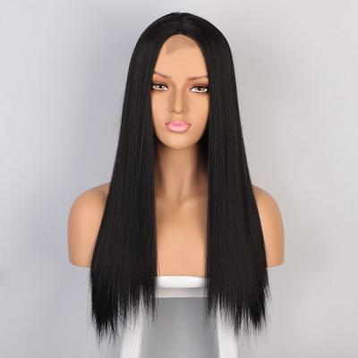 China Wholesale Seller Glueless Cheap Good Quality Black Silky Straight Lace Front Wig Aisi Wave Synthetic Hair For Color Women Lace Front Wig for sale