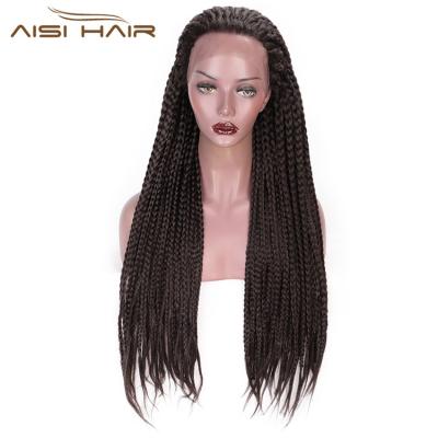 China Aisi Heat Resistant Lace Front Three Braids Long Box Braid Wigs Glueless Hair Long Straight Short Straight Lace Front Wigs For Black Women for sale