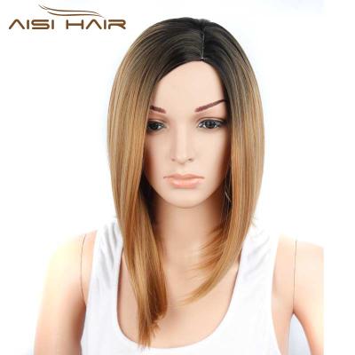 China Short Wave Silky Straight Ombre Bob Wigs For Black Women Two Tone Black To Brown Synthetic Silky Straight Hair Cosplay Wigs Party Wigs For Women for sale