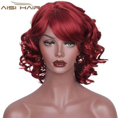 China Deep Wave Aisi Hair Most Popular Red Curly Wave Hair, Wigs With Side Bangs, Synthetic Red Bob Wig for sale