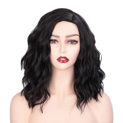 China Wholesale Cheap Curly Natural Bob For Black Women Synthetic Hair Black Body Wave Wigs High Quality Aisi Hair Water Wave Seller for sale