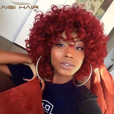 China Cheap Price Wholesale Aisi Curly Curly Hair Heat Resistant Synthetic Wigs 14 Inch Wine Red Color Curly Synthetic Wigs For Women for sale