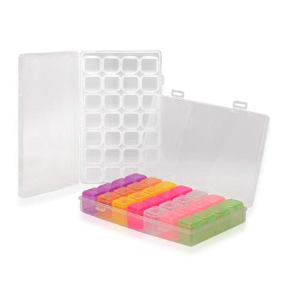 China Nail Salon 2pcs 28 Grids Nail Art Decoration Jewelry Pill Organizer Earring Storage Box Case Container for sale