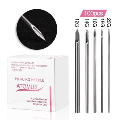 China 100Pcs Permanent Piercing Ear Pierce Pre-Sterilized Tattoo Supply Accessories Body Nose Lip Navel Needles 12/14/16/18/20G for sale