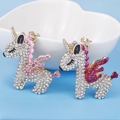 China Amazon Hottest Women's Bling Unicorn Key Chain Charm 3d Rhinestone Bag Fashion Gift Of Unicorn Animal Keychain for sale