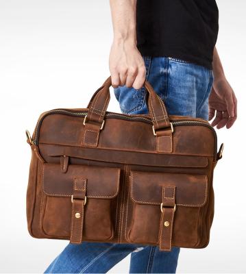 China Supplier GENUINE LEATHER business briefcases for men laptop bag 15.6 inch shoulder bag for men for sale