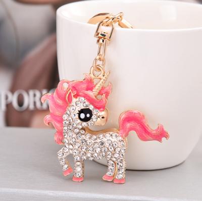 China Fashion Gift Bag Charms Ready Stock Animal 3d Rhinestone Unicorn Bling Chain Key Chain for sale