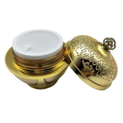 China Non spill 20g 30g 50g 30ml 50ml 100ml 120ml acrylic cosmetic bottle and jar with gold lid customized bulge design for sale