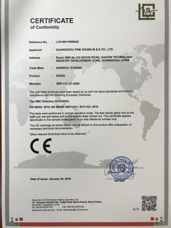 CE - Guangzhou Fine Sound M And E Co., Ltd.