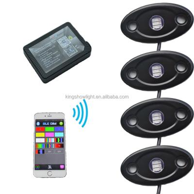 China Aluminum 4 Pod Housing Led Rock Light RGB Color Variable Blue-tooth Control Music Flash Offroad for sale