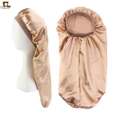 China Designer Adjustable Recyclable Wholesale African Bonnets and Durags Sleep Cap with Long Wrap Satin Silk Hood for sale