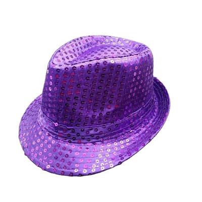 China 2021 glitter sequin performance dance hats brim men and wmen halloween party hat felt hat wholesale wide reusable hats for sale