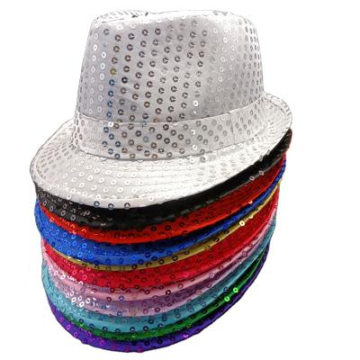 China 2021 Wholesale Reusable Glitter Sequin Performance Dance Fedora Hats Mens Wmen Adults Halloween Party Hats for sale