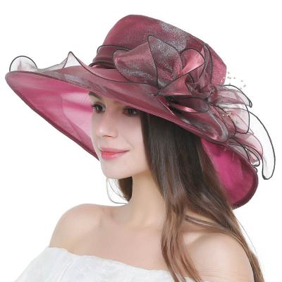 China 2021 Luxury Wide Brim Lady Hat Women Spring Summer Sun Dobby Church Party Wedding Hats For Women for sale