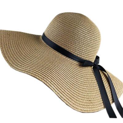 China Summer Bowknot Hat Beach Picture Women Wide Brim Foldable Straw Hat Sun Hat for sale