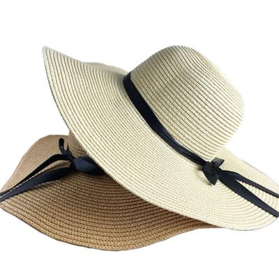 China Women eco-friendly foldable summer beach hat sun straw hat girl wideedge protection travel UV straw hat for sale