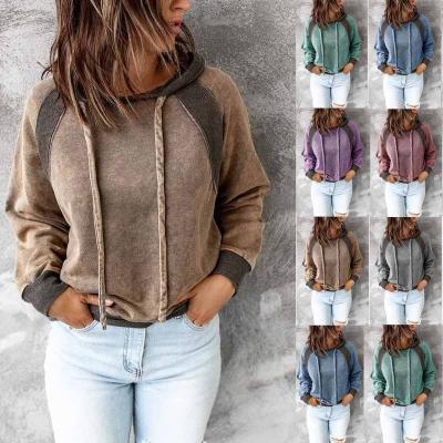 China 2022 New Women's Casual Stitching Top Hooded Long Sleeve Sweater OEM Anti-Shrink for sale