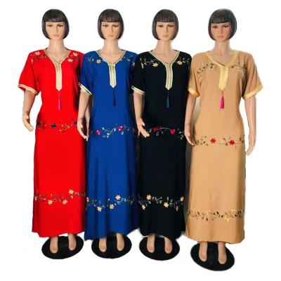 China African Casual and Comfortable Wearing Abaya Plus Size Floral Embroidery Reyon Islamic Clothing Maxi Dress for Muslim Women with Tassel for sale