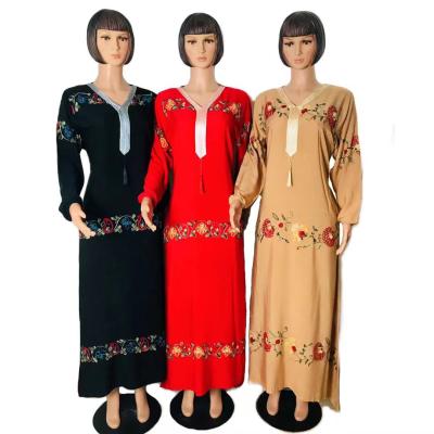 China African Floral Embroidery Kaftan Reyon Maxi Dress Casual Wear Islamic Clothing For Muslim Women With Tassel for sale