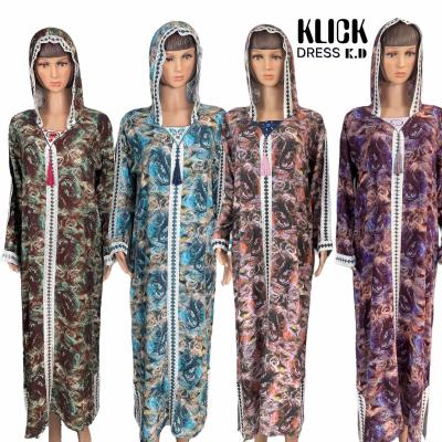 China 2021New Design Islam Embroidery Ethnic Clothing Hooded WOVEN Muslim Reyon Women Dress With Tassel for sale