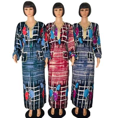 China Wholesale Africa Plaid Casual And Comfortable Wearing Lines Design Abaya Islamic Women Elegent Clothing Muslim Casual Wear Along for sale