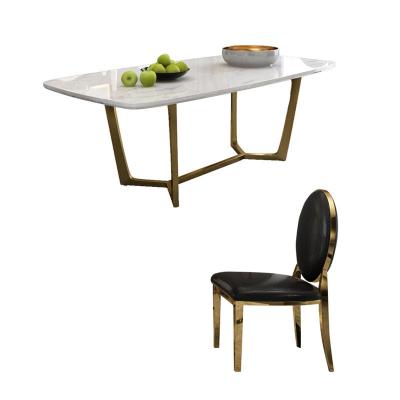 China Modern Luxury Nordic Gold Rectangle Metal Frame Strong Dining Table 6 Chairs for sale