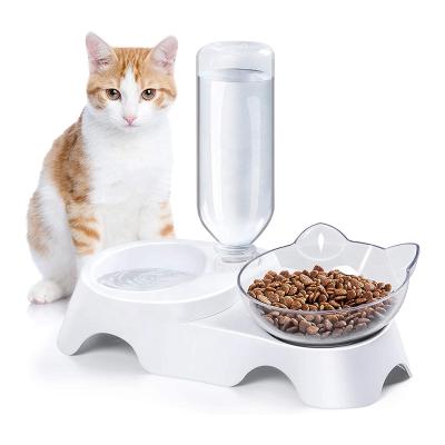 China Sustainable Wholesale Dual Use Cute Shaped Raised 15 Tilted Double Elevated Cat Food And Water Bowl for sale