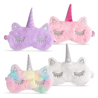 China Custom Girls and Woman Cozy Night Blindfold Satin Plush Fabric Eye Mask Unicorn Cloth Eye Mask for sale