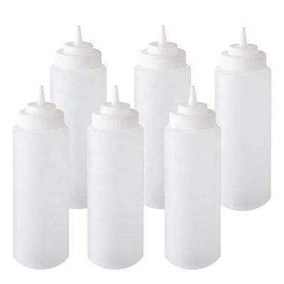 China Plastic Condiment Bottle 6 Pack 32oz Kitchen Cooking White Translucency Sauce Condiment Squeeze Bottle for sale