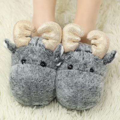 China New Fashion Winter Plush Slipper Horn Deer Soft Floor Flats Home Bedroom Warm Indoor Anti-skid Soft/Non-slip/Warm Shoes Female for sale