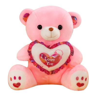 China Wholesale decoration light led to customize hug love heart plush teddy bear toy animal giant stuffed teddy bear for sale