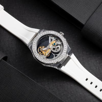 China Hollow Mechanical Skeleton Date Automatic Watch- Logo Accept Casual Fashion Automatic Custom Made with Diamonds for sale