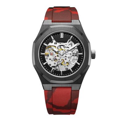 China New Automatic Date 2020 Silicone Strap Alloy Case Hallow Skeleton Mechanical Automatic Watches Wrist For Men for sale