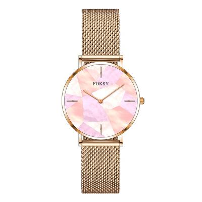 China Power Reserve Hot New Design Lady Minimalist Style Quartz Pearl Dial Stainless Steel Women Watches for sale